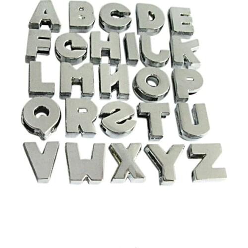 Silver Alphabet A-Z Letters Slide Charms Flat Hole Metal Beads Keeper Fit 8mm Stainless Steel Mesh Bracelets DIY Jewelry Making