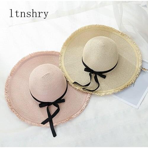 2019 big brim sun hat Visor for woman foldable Chapeau Feminino hand made straw hat female casual shade hat summer hat beach cap