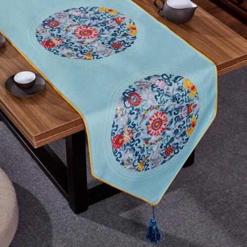 Luxury Chinese Style Table Runner Wedding Christmas Banquet Cabinet Cover Table Cloth Embroidery Table Flag Home Hotel Decor