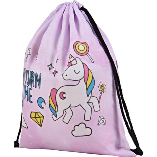 Unicorn printing Storage bundle pocket popular Drawstring Backpack Bag cable organizer bag toy storage organizer