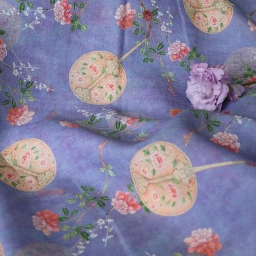 ZS Fan High Quality Natural 100% Pure Ramie Cloth Printed Fabric For Dresses Robe Summer Thin DIY Handmade Sewing Designer