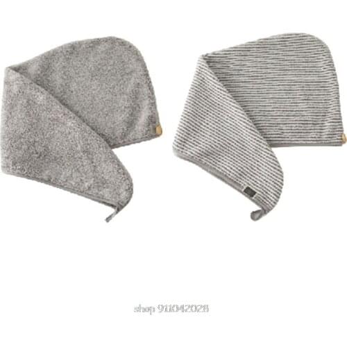 Bamboo Microfiber Hair Towel Wrap Gray Striped Quick Drying Shower Turban Cap with Button Absorbent Anti-Frizz N16 20 Dropship