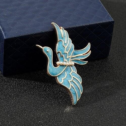 Vintage China Classical Blue Crane Enamel Brooch Fashion Metal Full Dress Suit Lapel Animal Brooch Chic Temperament Gifts