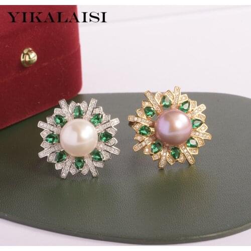 YIKALAISI 925 Sterling Silver Rings Jewelry For Women 11-12mm Oblate Natural Freshwater Pearl Rings 2021 Fine New Wholesales