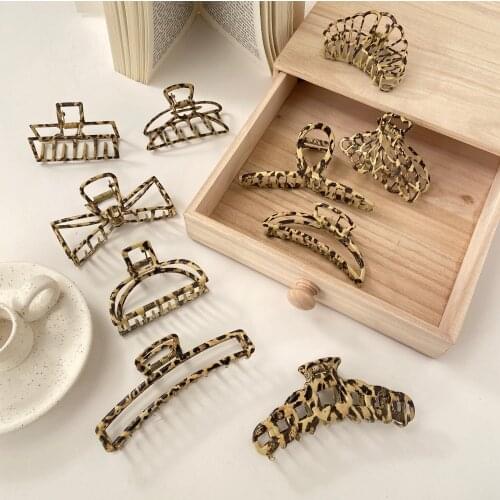 FNIO Women Girls Geometric Hair Claw Clamps Leopard Hair Claw Clip Hairpin Hair Accessories