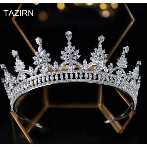 Elegant Full Cubic Zirconia Wedding Bridal Tiaras and Crowns Zircon Pageant Headpieces CZ Party Hair Jewelry Women Girls Gift