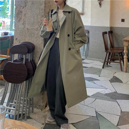 Women Long Trench Coat Casual Outerwear Single-Breasted With Belt Overcoat Female Vintage Windbreaker Jacket Spring Fall 2021New