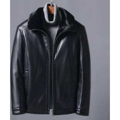 Winter Haining integrated fur coat middle-aged and old mens thickened Lapel leather jacket fathers wear