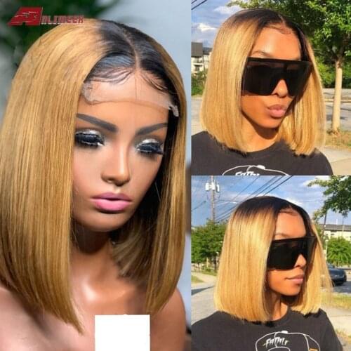 150% Honey Blonde Color T Part 13x6x1 Lace Front Human Hair Wig Short Bob Hair Brazilian Remy Hair PrePlucked Bleached Knots