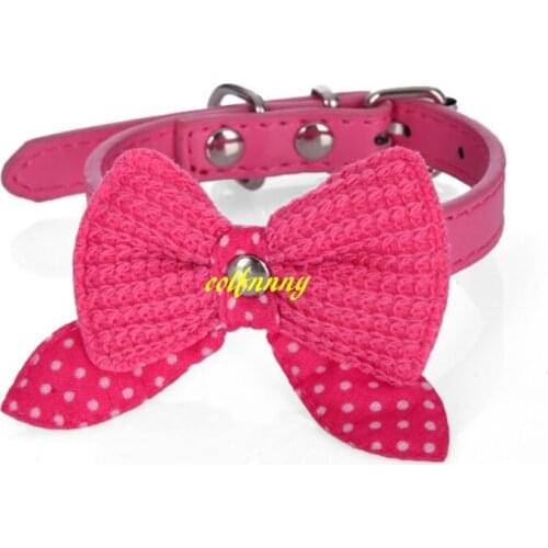 200pcs/lot Fast shipping Pet collar Wool bow tie PU dog collar Cat Pet Neck Strap 8 colors
