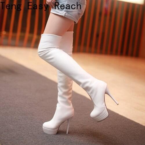2021 Women Over The Knee High Boots Slip on Winter Shoes Thin High Heel Pointed Toe All Match Women Boot Long Thigh Sock Botas 7