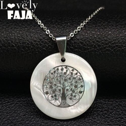 2021 Fashion Tree of Life Shell Stainless Steel Statement Necklace Women Silver Color Necklace Jewelry bisuteria mujer N1888