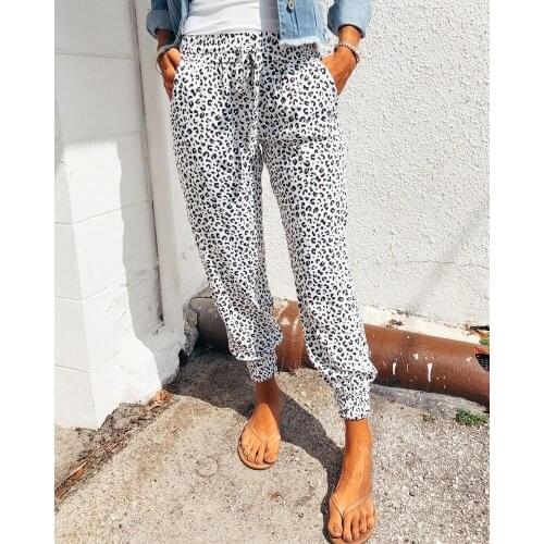 2021 New Women Leopard Print Long Trousers Summer Loose Lace-up Pants with Pockets Casual Style Clothes Plus Size XXL