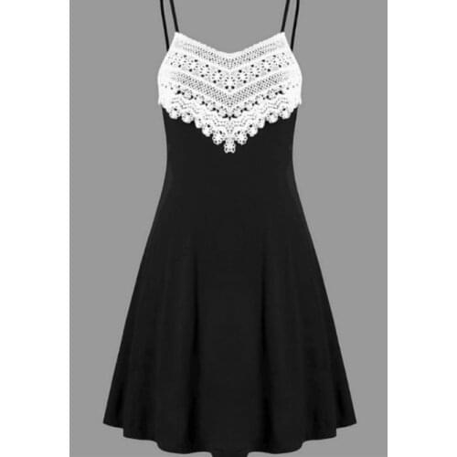 2021 New Style Crocheted Lace Contrast Color Adjustable Camisole off-Shoulder A- line Dress