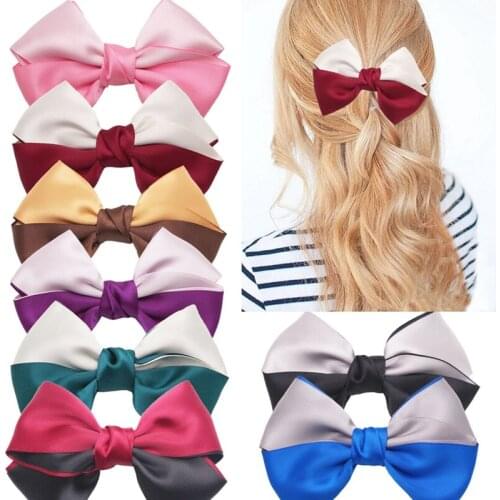 4 Inches Fashion Handmade Bowknot Baby Girls Duckbill Clip Two Colors Patchwork Chiffon Satin Bows Newborn Hairpin Kids Headwear