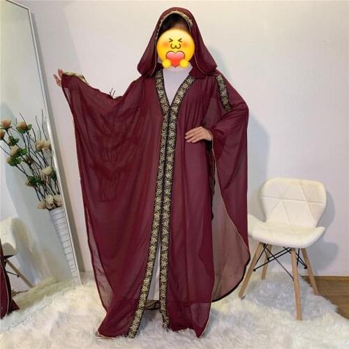 African Dresses for Women Chiffon Batwing Golden Tap Dashiki Boubou African Abaya Dubai Muslim Dress Robe