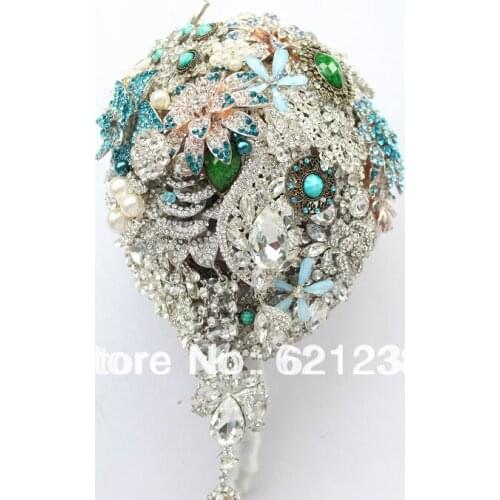 EMS Free Shipping,Blue-gray wedding holding flowers / bride holding flowers / luxury fashion brooch bouquet