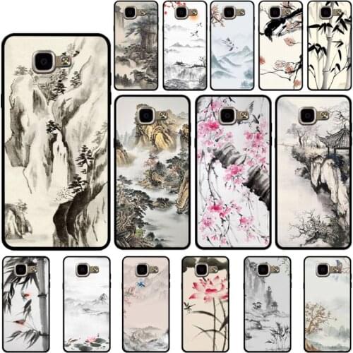 YNDFCNB Chinese style Ink paintings printed Phone Case for Samsung A6 A8 Plus A7 A9 A20 A20S A30 A30S A40 A50 A70