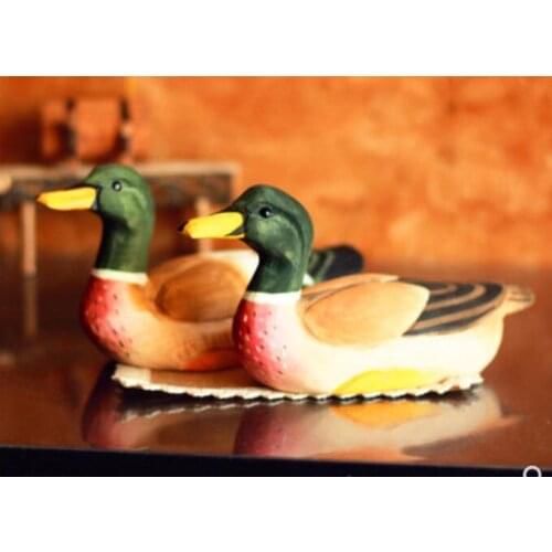 Handicrafts handmade wooden solid wood ducks wild zakka animal furnishings solid wood carving Statues Head Home Decoration