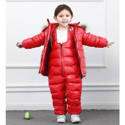 -30℃ Children Outerwear Winter Jacket For Girls Boys White Duck Down Coat+Pants Suit Modis Thicker Warm Jacket Waterproof Y2012