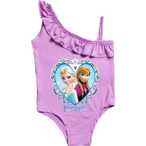 Disney Frozen Girl Bikini Swimsuit Ruffle Swimwear Children Cartoon Print Beach Wear Toddler Kid Bathing Suit