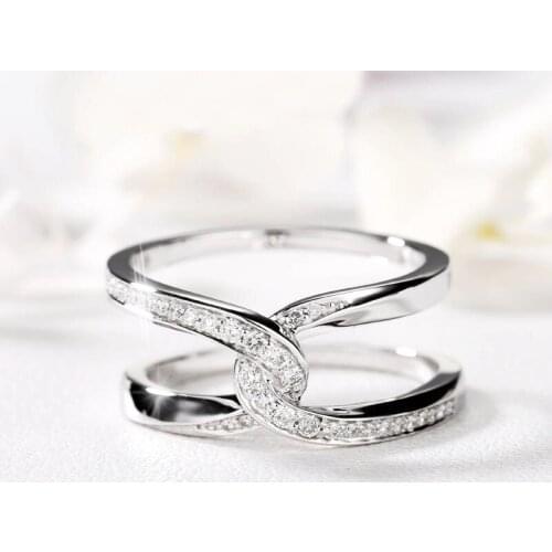 USTAR Double Layer Knot silver color women rings Micro Paved Shiny CZ crystals Finger rings female fashion jewelry anel party