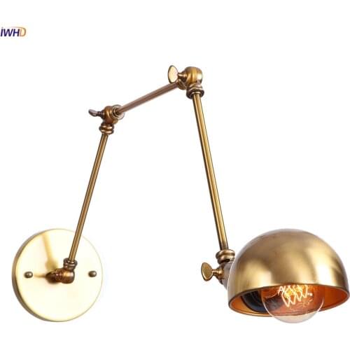 IWHD Adjustable Swing Long Arm Wall Light Fixtures Bedroom Mirror Stair Loft Style Gold Wall Lamp Sconce Wandlamp Lampara Pared