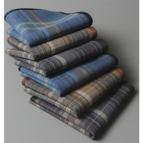 12Pcs/lot Classic Vintage Plaid Stripe Handkerchief Hanky Men Pocket Squares 100% Cotton Business Casual Chest Towel
