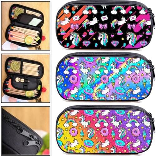 Unicorn Cosmetic Bags Stationery Storage Bag 3D Print Rainbow Pink Girl Unicorn Pencil Case School Supplies Women Makeup Pouch