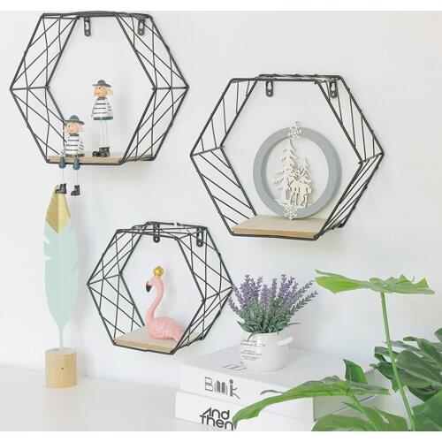Creative Iron Hexagon Grid Shelf Combination Wall Hanging Wall Decoration Rack For Home Restaurant Study
