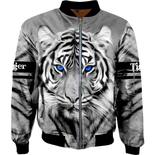 Mens Unisex 3D Bomber Jackets White Tiger Skin Print Zipper Flight Jacket Casual Unisex Harajuku Women Streetwear Thick Coats 1