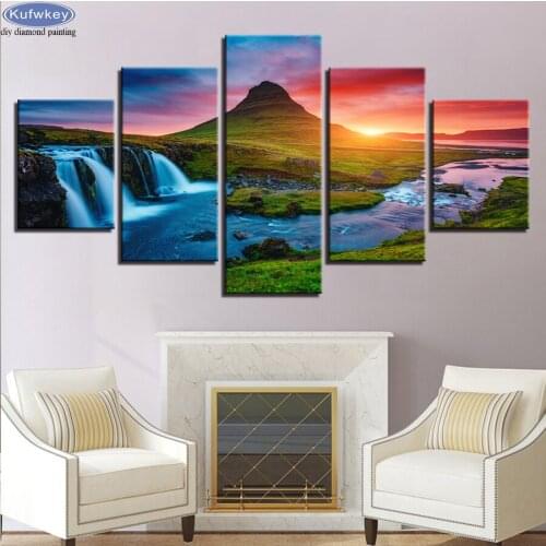 DIY Diamond Embroidery Mosaic Painting Rhinestone Cross Stitch 5 Pieces Beautiful Iceland Waterfall Multi Picture Combination