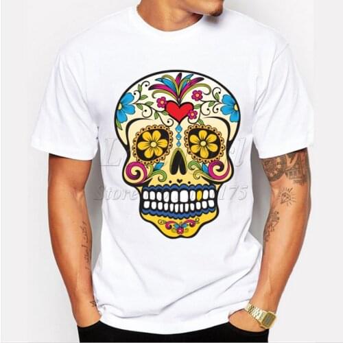Newest 2019 mens fashion short sleeve gold tooth floral sugar skull t-shirt Harajuku funny tee shirts Hipster O-neck cool tops