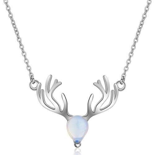 New Arrival 925 Sterling Silver Fashion Christmas Elk Deer Opal Ladies' Chains Necklaces Women Jewelry Short Chain Drop Shipping