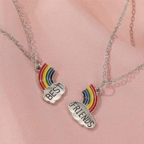 Best Friend Necklace Charm Lady Rainbow Heart Engrave Best Friend Forever Necklace Pendant BFF Jewelry Gift