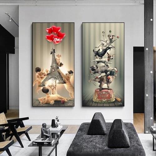 Animal Canvas Poster Painting Circus Cute Love Cat Canvas Painting Posters and Prints Wall Art Pictures Baby Kids Room Decor