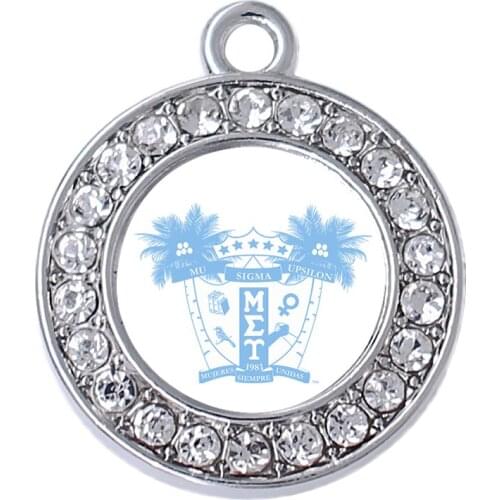 Simple rhinestone inlaid metal MU SIGMA UPSILON sticker label charm for university Greek society fraternity jewelry pendant