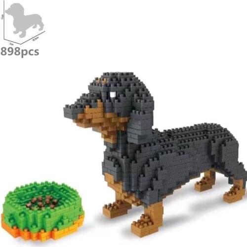 Assembly Mini Blocks Toys Animal Model Corgi Dog Dachshund Diamond Bricks Schnauzer Kids Gifts Girls Christmas Present Pet Shop