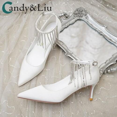 Bride wedding shoes show wedding dress two wearing 2021 new French not tired feet crystal heels can be worn daily