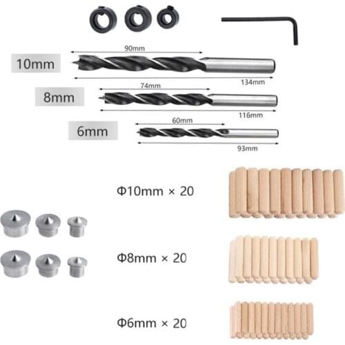 75pcs Woodworking Straight Hole Puncher Wood Doweling Jig 6/8/10mm Drill Bits