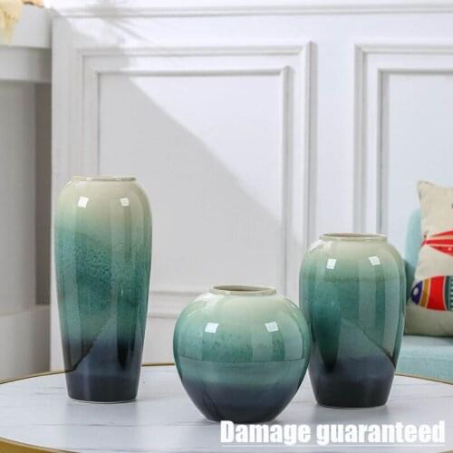 Creative Nordic Clay pot Retro Blue Vase Flower Arrangement Accessories Decorative Ornaments Flower Pot Modern Home Decoration