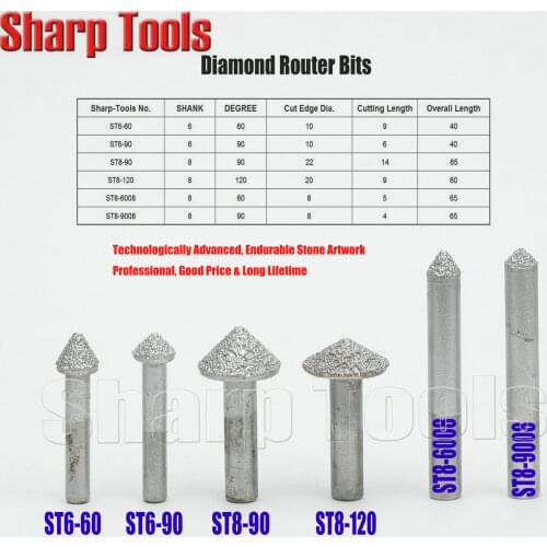 6mm Shank 60 Degree V Bits Diamond Cutter CNC Router Tools for Stone Carving Engraving Machine, CNC Engraver Cutter Router Tools