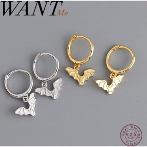 WANTME Fashion Bohemian Halloween Bat Tassel Stud Earrings for Women Real 925 Sterling Silver Party Animal Jewelry Accessories