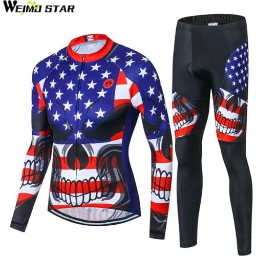 WEIMOSTAR USA Skull Mens Cycling Clothing Bike Bicycle Long Sleeve Jersey And Tights Pants Set Jacket 3D Gel Pad Tight Trouser
