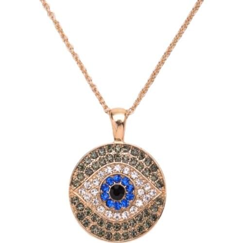 Bohemian Crystal Charm Evil Eye Round Gold Filled Pendant Necklace Necklace Ethnic Female Jewelry