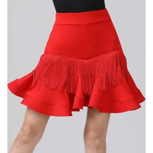 2020 New Adult Latin Dance Practice Dress Sexy Female Red Tassel Fish Bone Short Skirt Salsa Tango Rumba Ballroom Dance Dresses