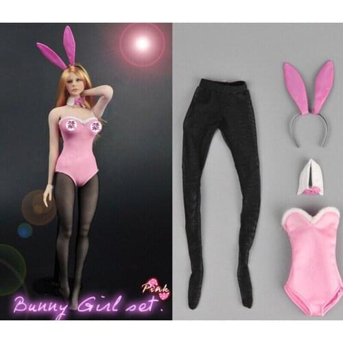 1/6 Scale Bunny Girl Rabbit Ears Pink Tights Black Pantyhose Clothing Suit Set for 12in Action Figure Phicen Tbleague Toy