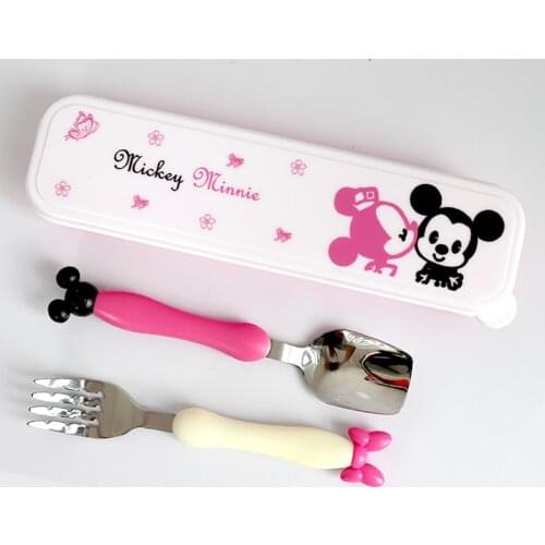 2pcs Cartoon Minnie Children Spoon Fork Set Baby Feeding Spoon Stainless Steel Kids Eating Cutlery Baby Flatware Training Spork