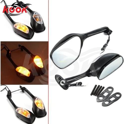 2X Black Motorcycle Mirrors CNC Rearview Mirror Turn Signal light For Suzuki GSXR600 2007 2008 2009 GSXR 750 2006-2012