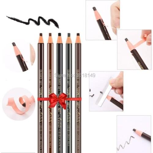6pcs Waterproof 1818 Eyebrow Pencil Microblading Peel-off Pencil Black Grey Brown Light Brown Natural Brown Color Pencil